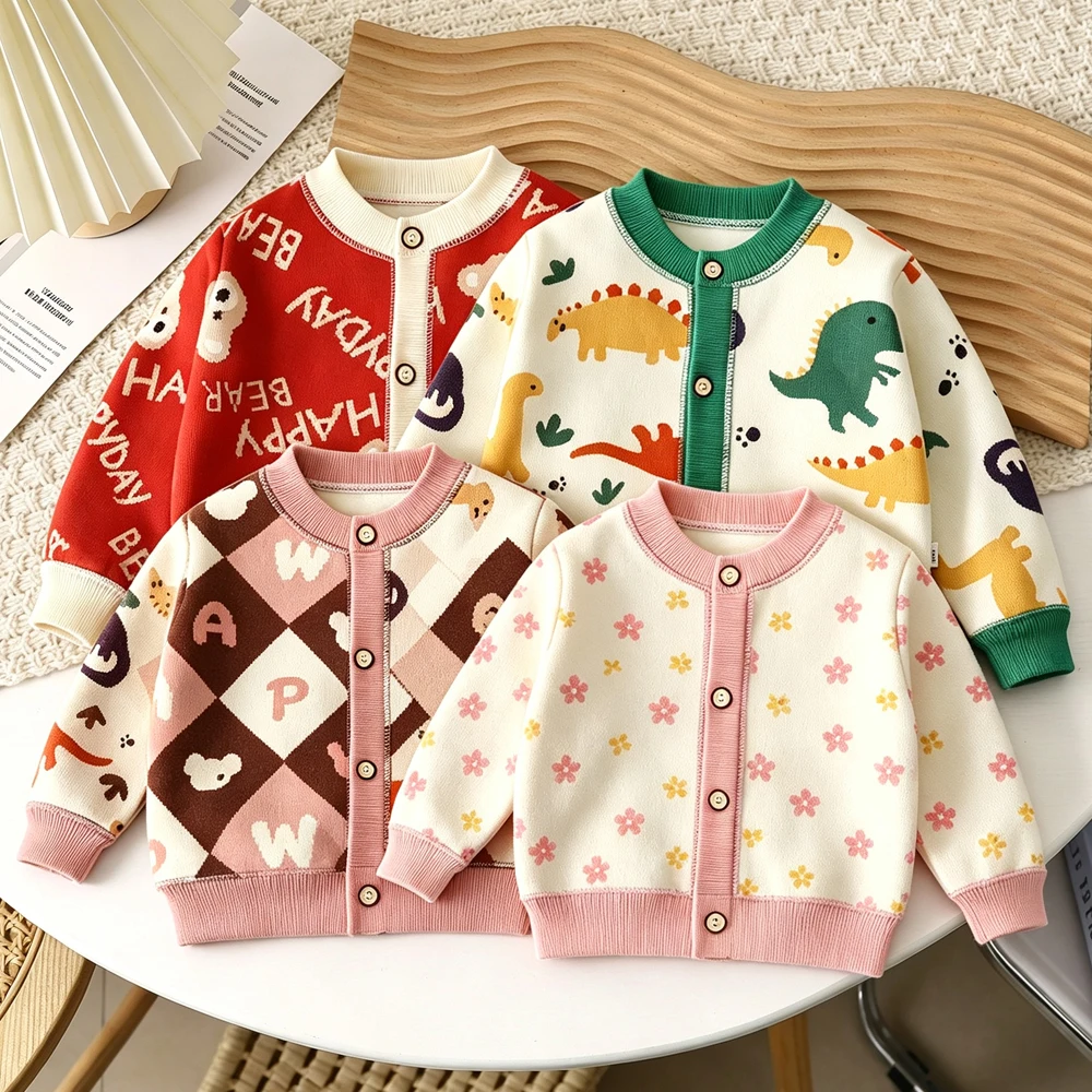 Spring Autumn Girls Cardigans Baby 12 to 18 Months Graphic Print Girl Sweater Kids Knitwear Cardigan Jacket Children's Clothing