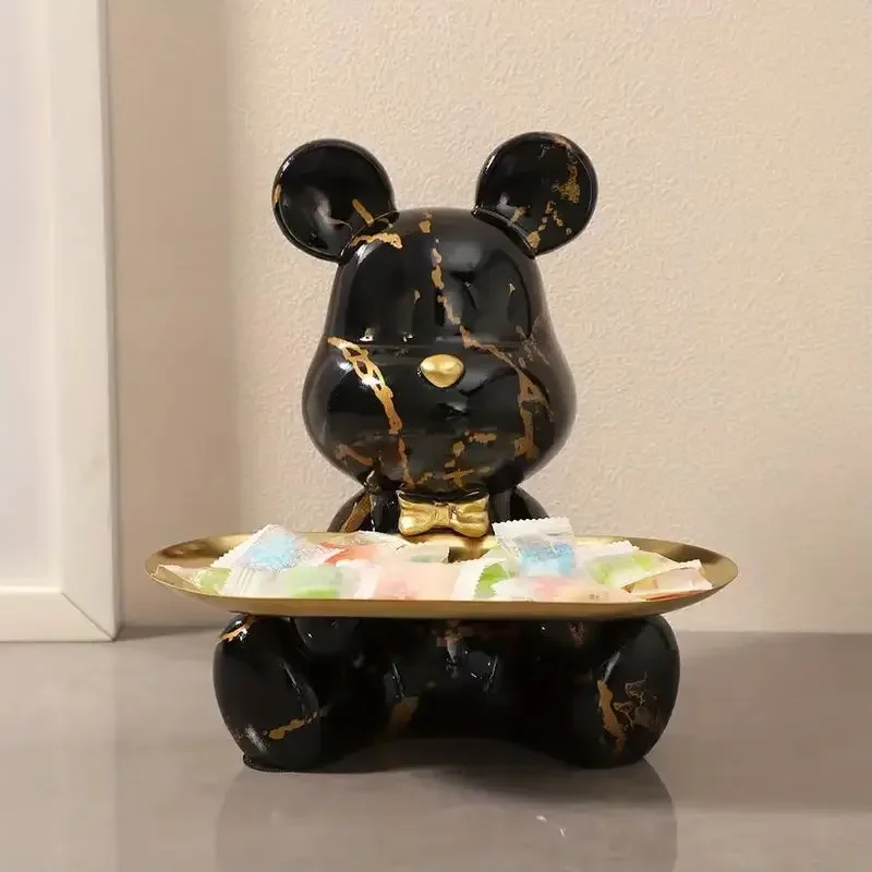 Graffiti Bear Figurine Home Decoration Animal Statue Keys Storage Shelf Modern Room Sculpture Table Decor  Statues