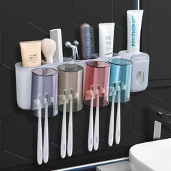 1 set of toothbrush holder, including non porous mouthwash cup, bathroom wall mounted toothpaste dispenser, clean and hygienic