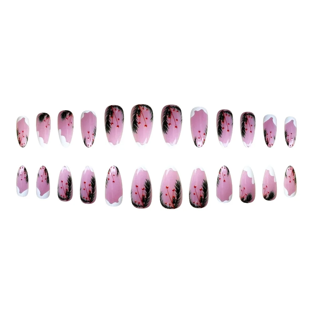Fashion Wearable Manicure Christmas French Fake Nails Almond Full Cover Press on Nails False Nail Women
