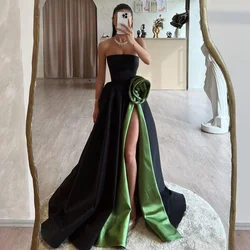 Customized Classic Jersey Pleat Flower A-line Strapless Long Dresses Homecoming Dresses  Modern Style Pastrol Unisex Chinese Sty