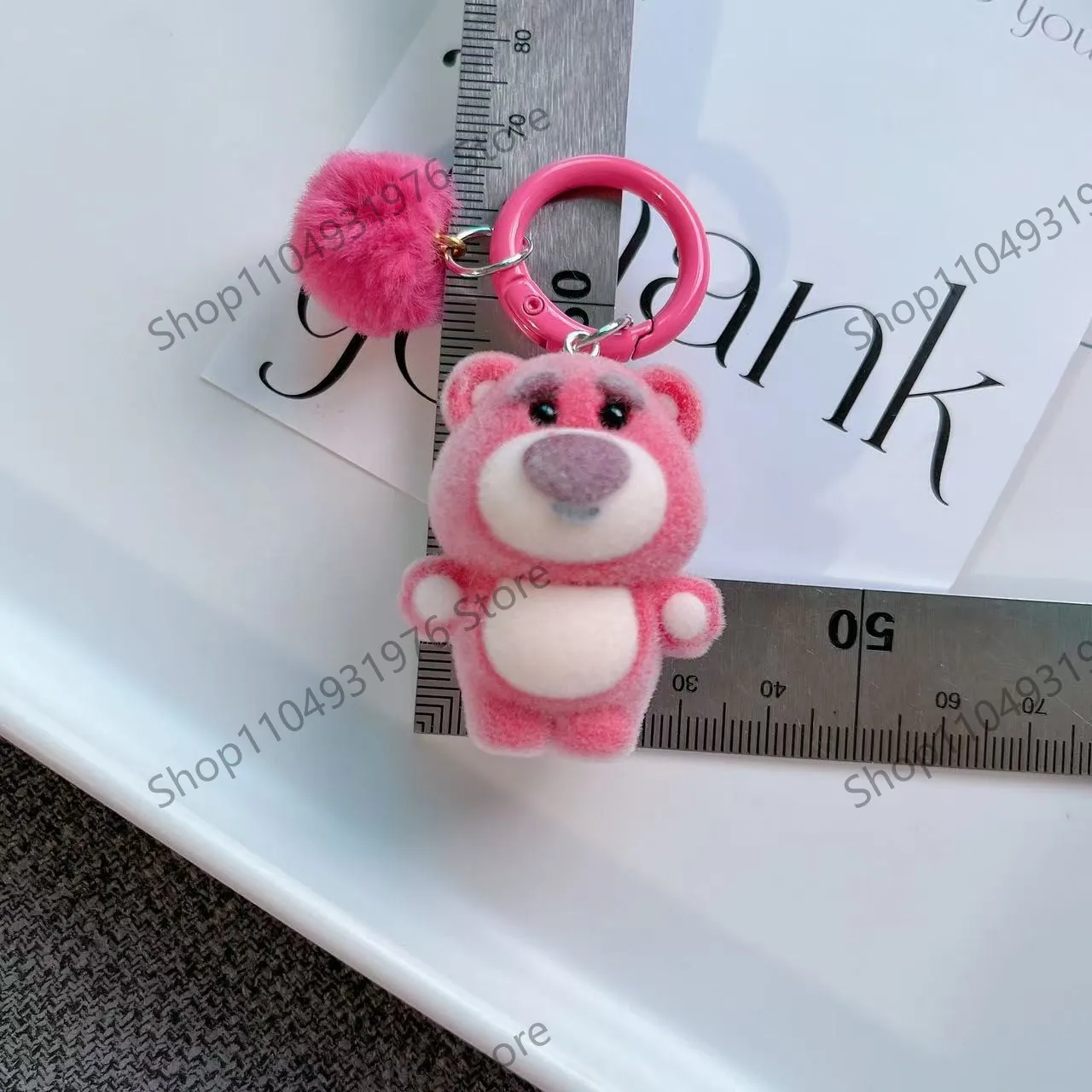 Disney Flocking Cute Pink Bear Keychain Ladies Bag Decoration  anime plush plush toys
