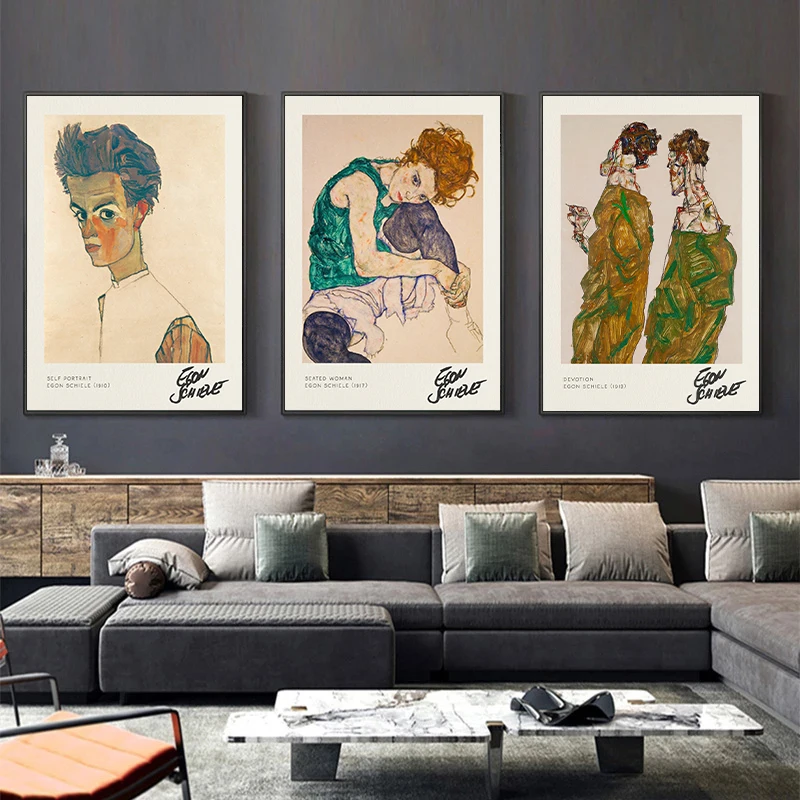 Egon Schiele Seated Woman Nude Woman Grotesque Fine Art Print Poster Canvas Painting Vintage Wall Art For Room Home Decoration