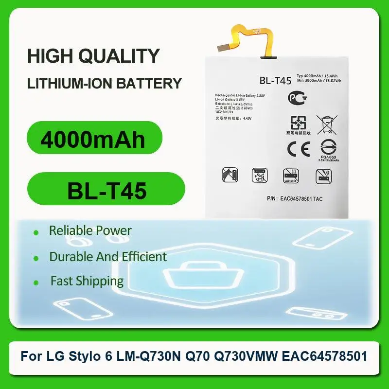 

Replacement Mobile Phone Battery For LG LM-Q730N Q70 Q730VMW Stylo 6 EAC64578501 BL-T45 4000mAh