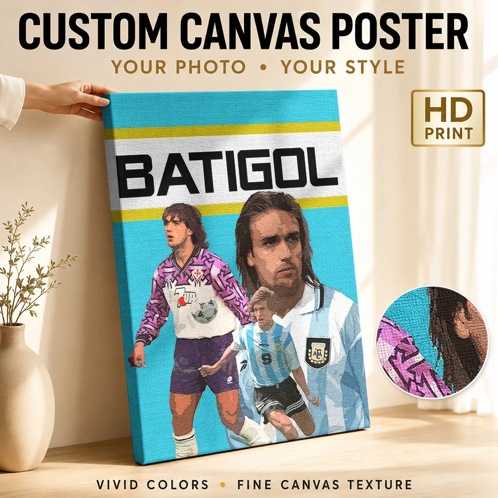 Batistuta Argentina Soccer Tribute Canvas Painting Poster Bold Style Wall Art With Personalized Photo For Bedroom Ideal Fan Gift