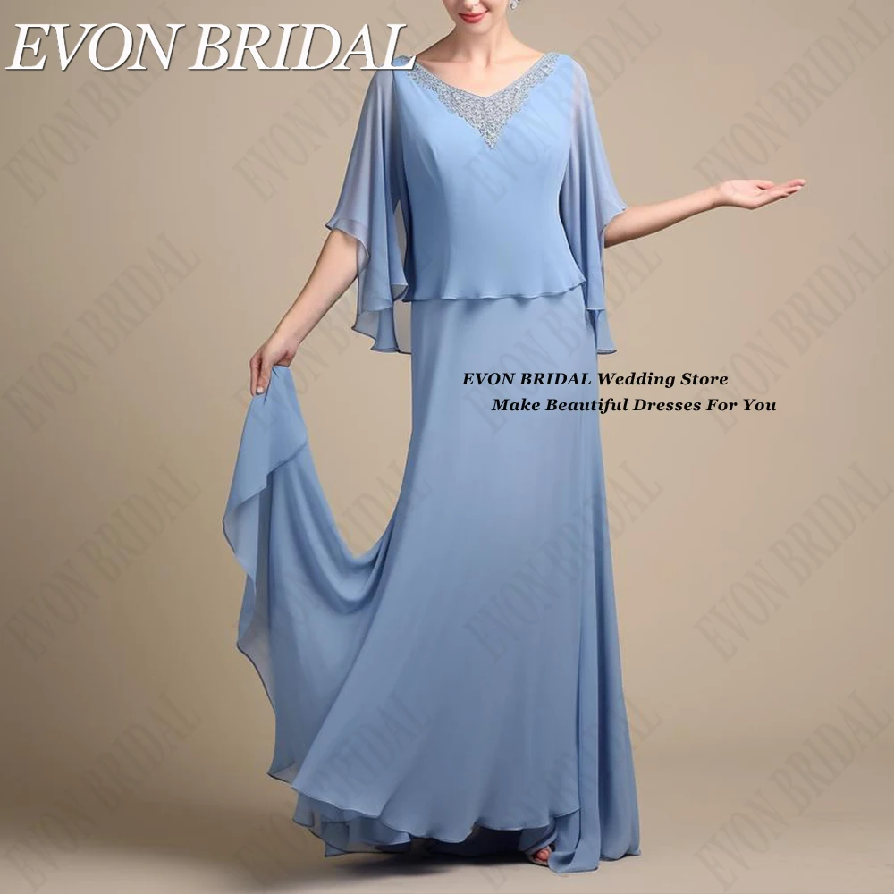 2024 Dusty Blue Mother of the Bride Dress Chiffon A-Line Formal Wedding Party Dresses V-Neck Appliques платье вечернее Custom