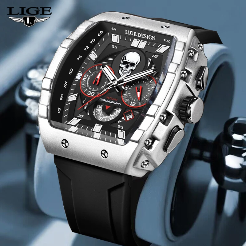 LIGE-Montre-bracelet chronographe étanche de luxe pour homme, montres à quartz, bracelet en silicone, date Shoous, marque supérieure