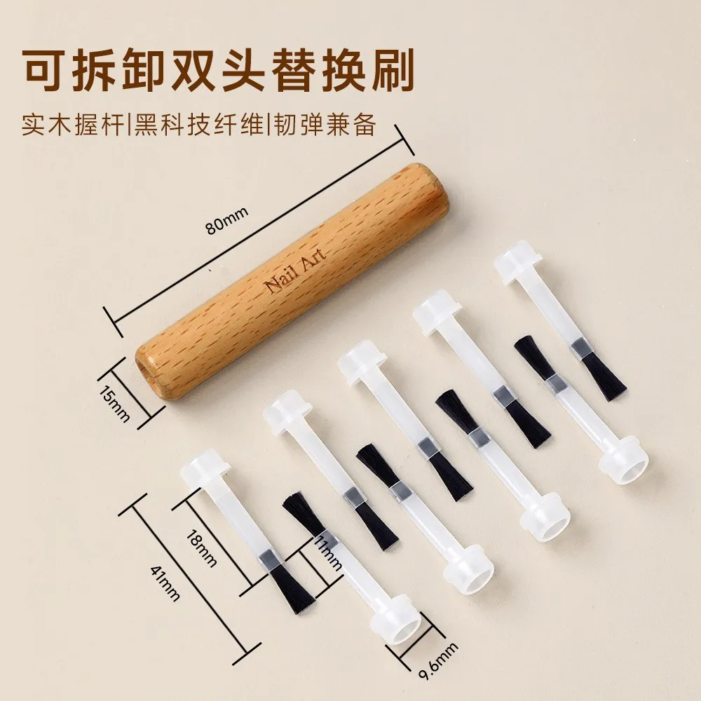 

Professional Manicure Tools Dual Head Gel Brush Set Detachable Replacement Heads Nail Art Supplies Wooden Handle Plastic