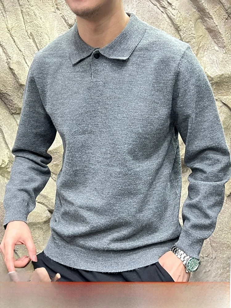 

Italian Luxury Knitted Sweater Men's Collared Elastic Busin Sle New Autumn Winter Faion Breathable Long Sve
