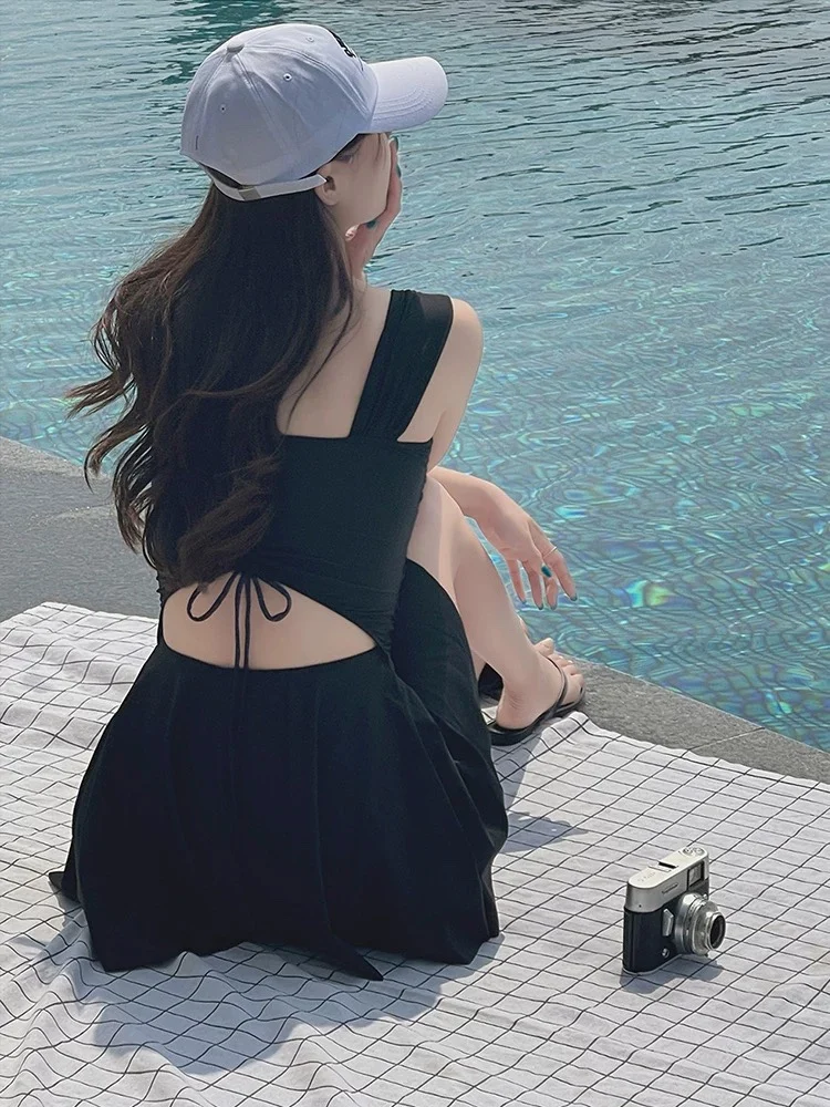 

Women's One-Piece Swimsuit Summer Skirt Sle Steel Braet Gathered Conservative Belly Cover Slimming Thermal Spa Swimwear