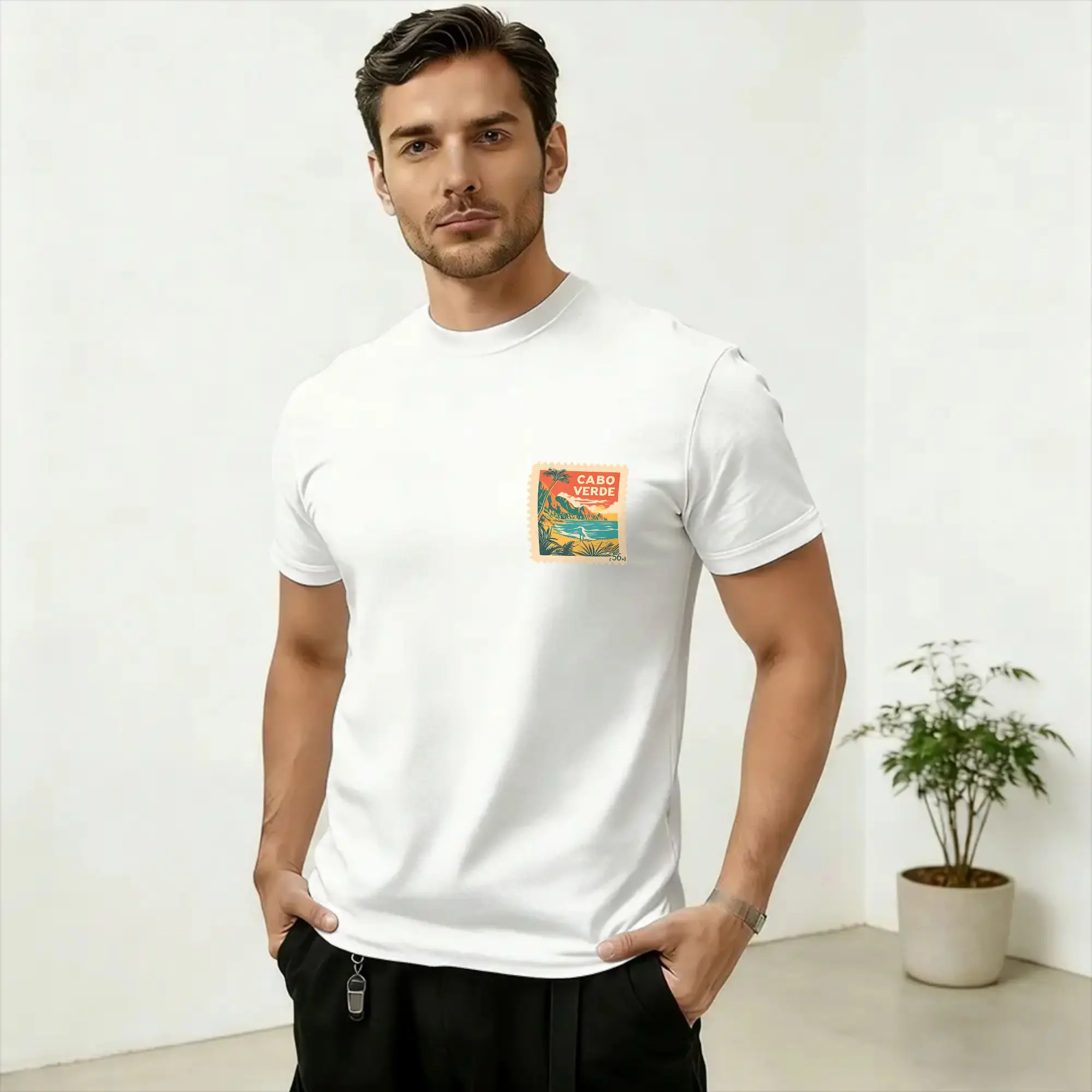 Cabo Verde Art Men's T Shirts  Vintage Tees Short Sleeve Crewneck T-Shirt Cotton 4XL 5XL 6XL Clothes