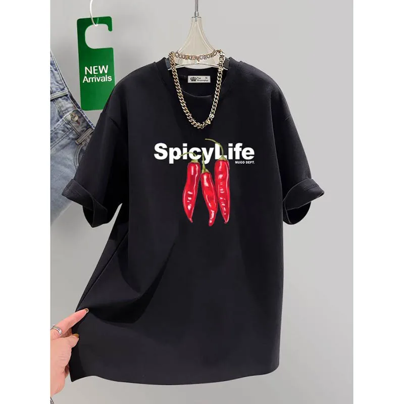 ملابس النساء كل مباراة القطن الخالص الأساسية قصيرة الأكمام التي شيرت الصيف عادية فضفاض إلكتروني طباعة تي شيرت مكتب سيدة Y2k البلوز