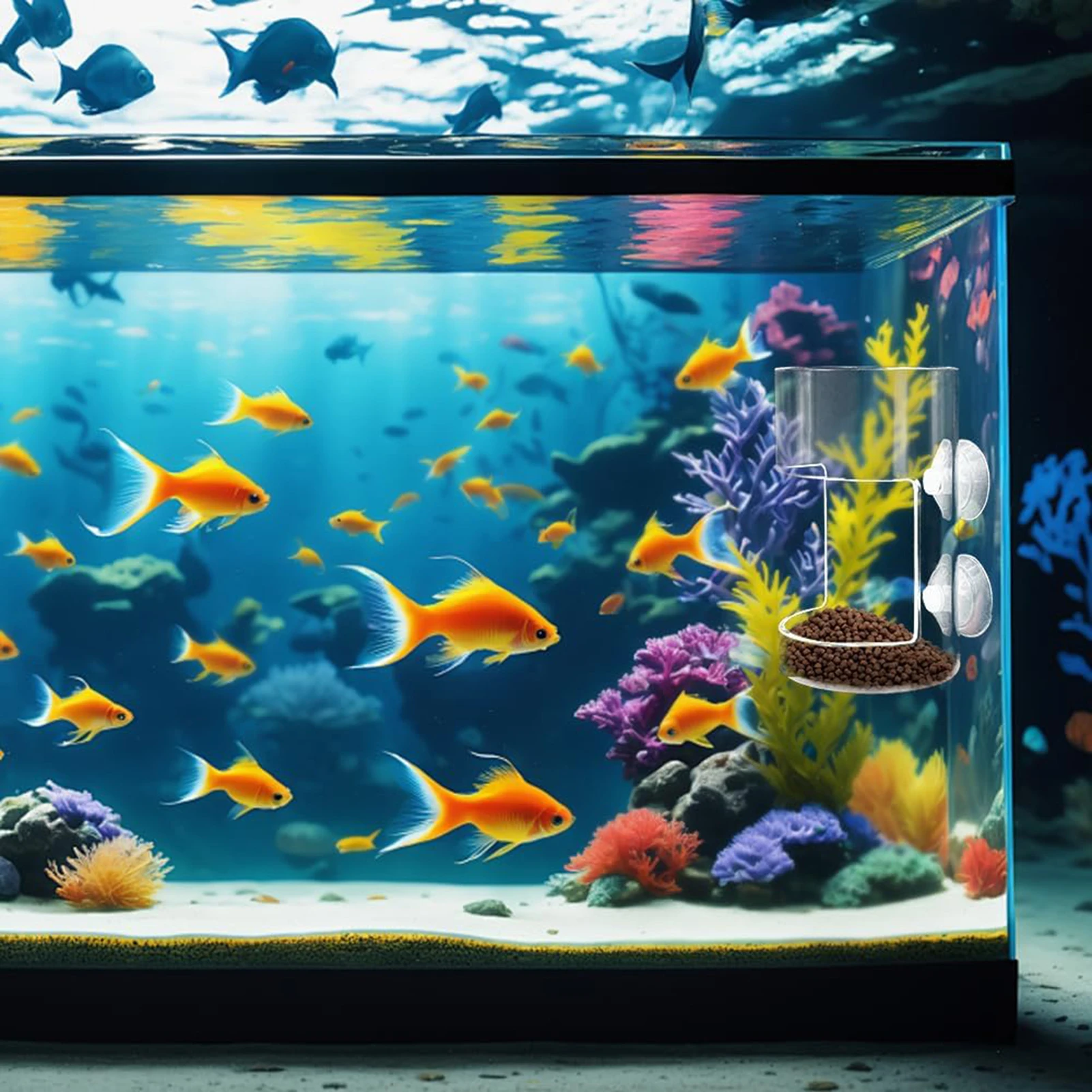 Aquarium-Futterteller aus Kunststoff mit Saugnapf, rundes, quadratisches Design, verhindert die Verstreuerung von Futter, hält den Aquarium sauber für kleine Fische und Garnelen – Detail 8