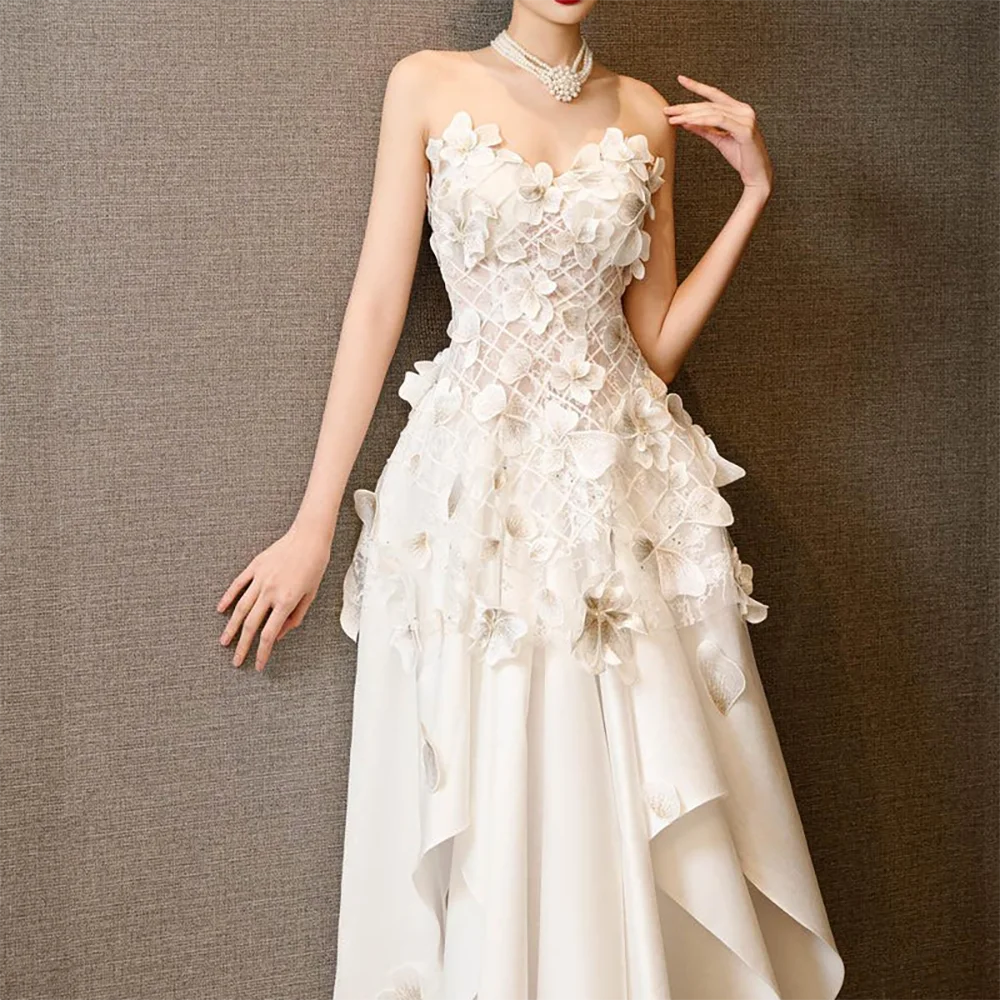 Elegante querida sem mangas apliques flores a linha vestidos de casamento vestidos de noiva personalizados