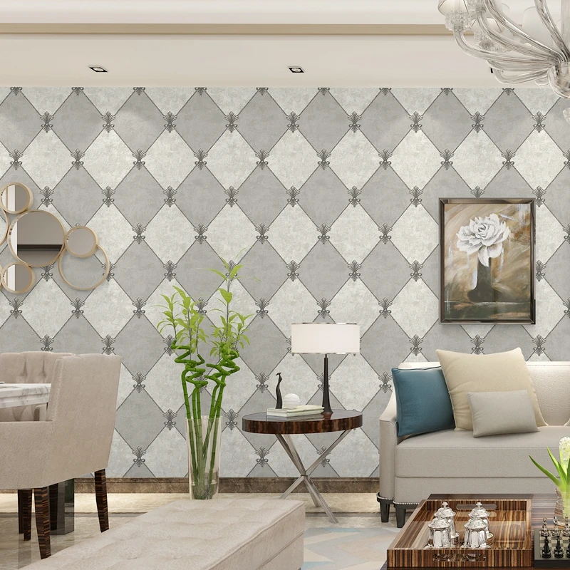 Trellis Geometric Pattern Wallpaper Classic Grey White Diamond Rhombus Wall Paper Bedroom Live Room Sofa Tv Backdrop Decor