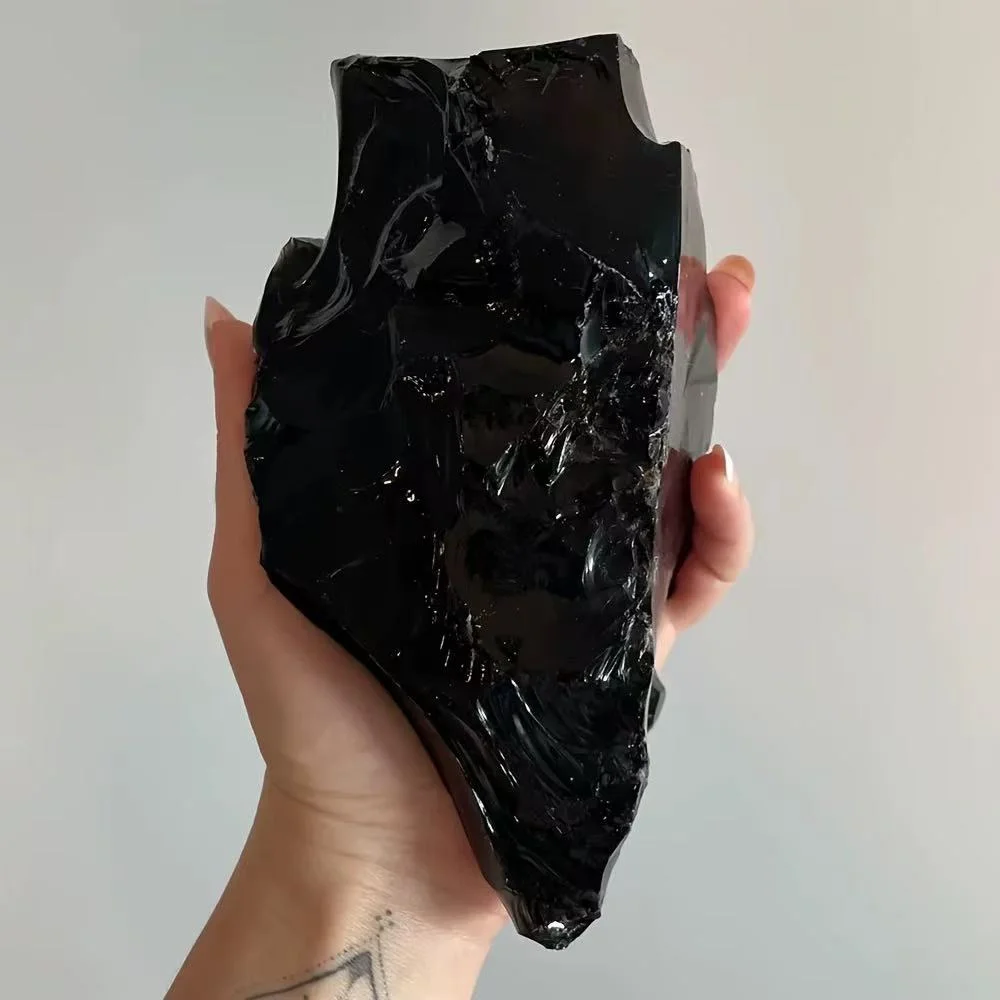 Natural obsidian raw stone, energy gemstone, healing with spiritual energy, home demagnetization and purification, meditation gi