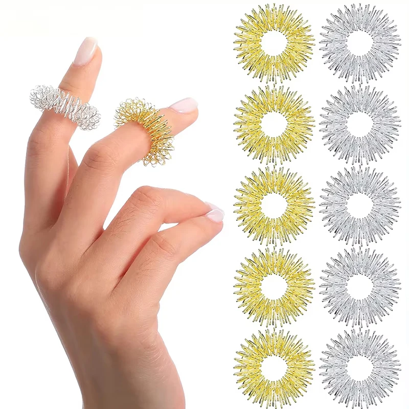 12Pcs/Lot Hot Sale Finger Massage Sujok Ring Acupuncture Ring Health Care Body Massage Chinese Medicine Color Gold