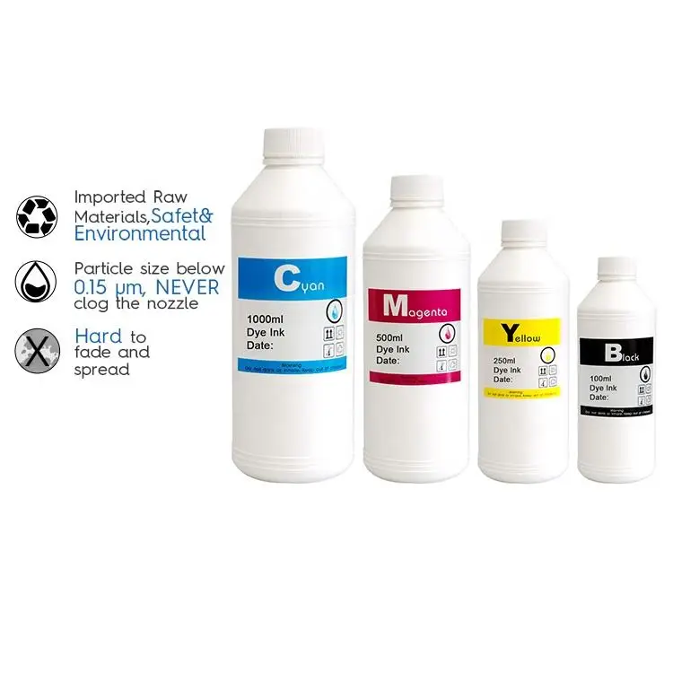 Universal Cor Bulk Garrafa, Recarga Inkjet Dye Ink, Adequado para Epson, HP, Canon Impressora, 100ml, 500ml