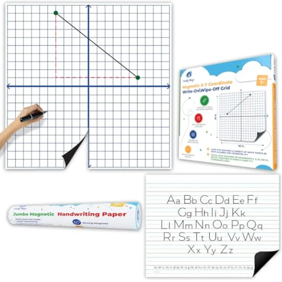 

Jumbo Magnetic XY Coordinate Dry Erase Grid and Jumbo Magnetic Handwriting Paper for Whiteboard