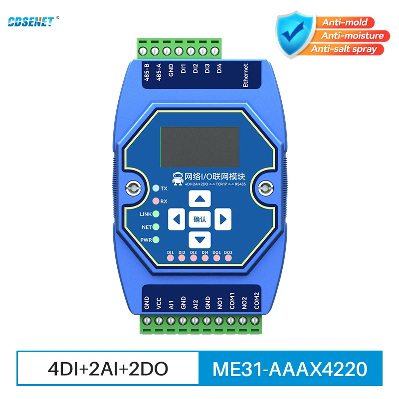 4DI+2AI+2DO RS485 RJ45 Sterowanie akwizycją analogowo-cyfrową CDSENET ME31-AAAX4220 ModBus TCP RTU Moduł sieciowy we/wy