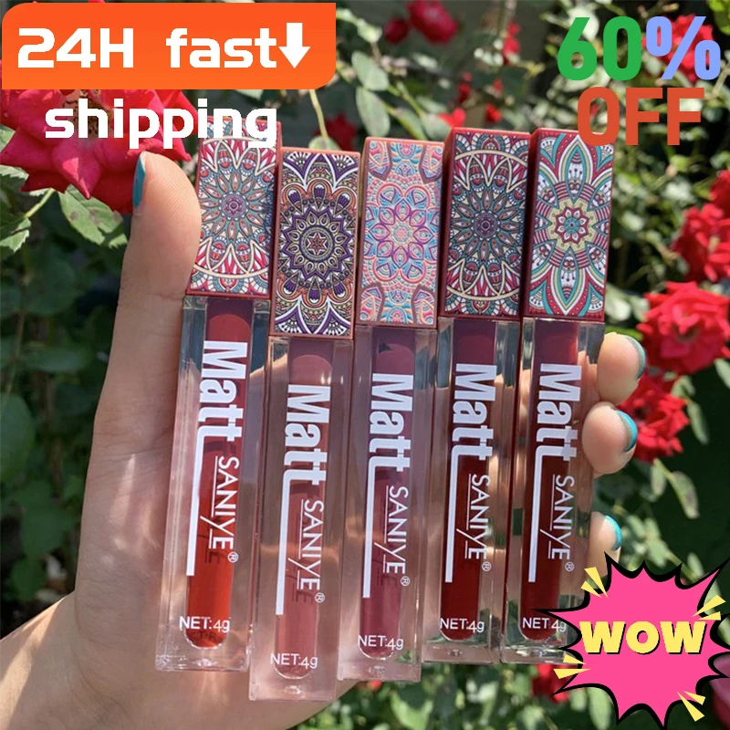 SANIYE Brand Makeup Nude Lip Gloss Waterproof Liquid Matte Lipstick Long Lasting Quick Dry Red Velvet Lip Tint Women Makeup