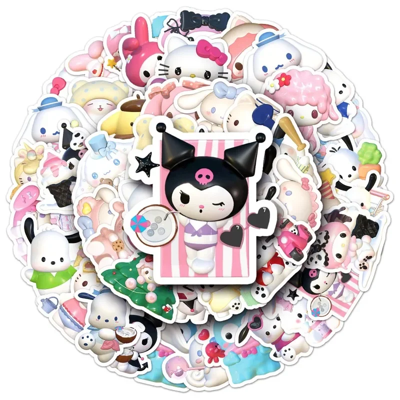

50Pcs Funny Saniro Cinnamoroll Kuromi Melody Stickers for Car Laptop Phone Stationery Decor Decals Waterproof Sticker Kid Gift