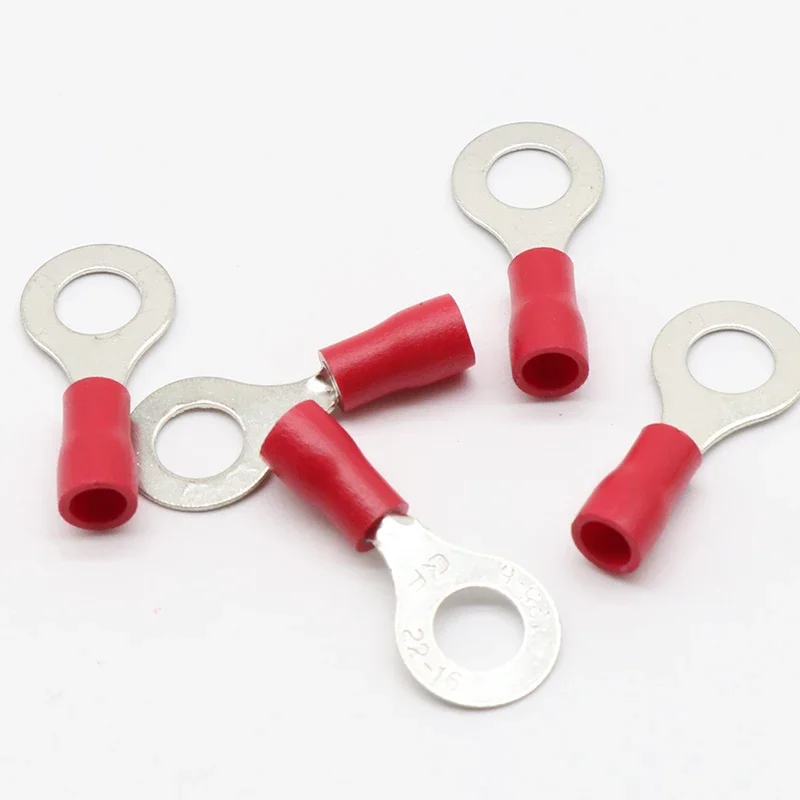 RV1.25-6 Red 22-16 AWG 0.5-1.5mm2 Insulated Ring Terminal Connector Cable Wire Connector 100PCS/Pack RV1-6 RV