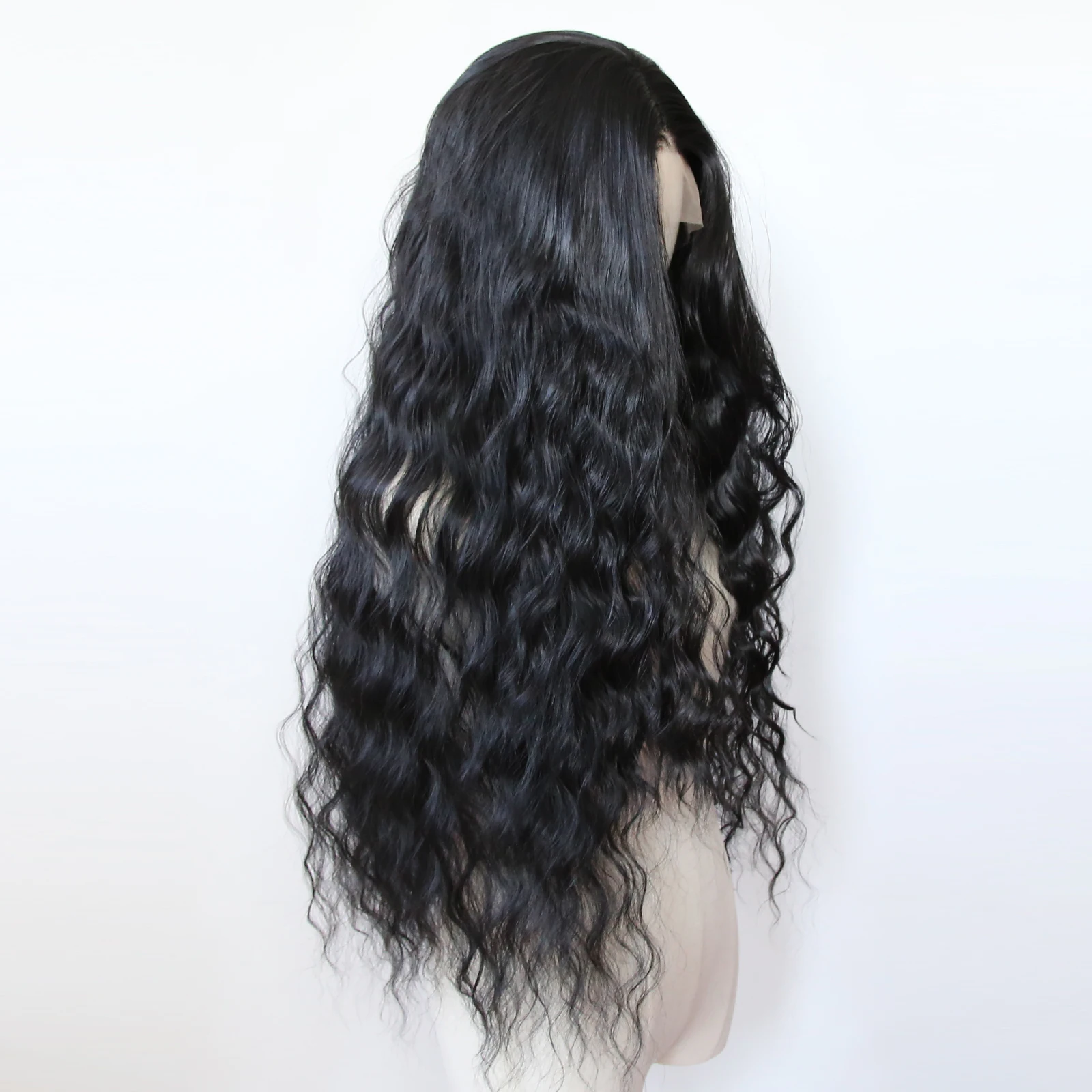 Black Wig Synthetic Lace Front Wig Long Loose Wave Lace Front Synthetic Wig Middle Part Pre Plucked Heat Resistant Fiber Hair