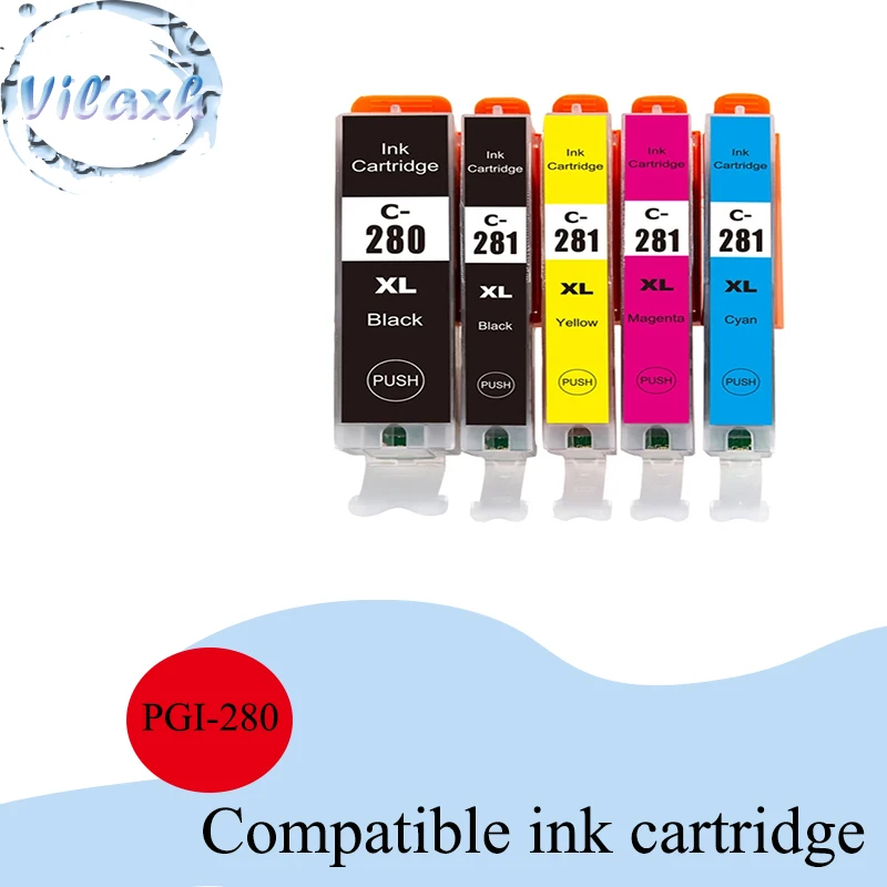 Vliaxh 5colors pgi280 cli281 PGI-280XL COMPATIBL Ink Cartridge For Canon PIXMA TR7520 TR8520 TS6120 TS6220 TS9521C TS9520