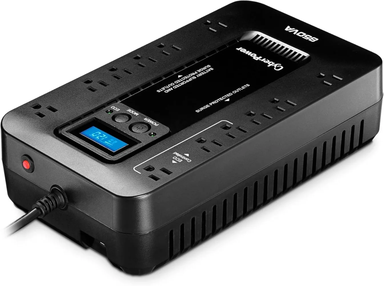 Ecologic Battery Backup & Surge Protector UPS System, 850VA/510W, 12 Outlets, ECO Mode, Compact, Uninterruptible Power Supply