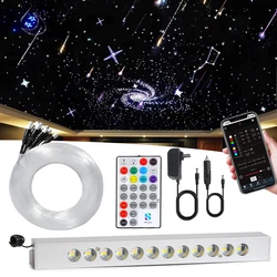 12W 12LED RGBW Shooting Stars Light Car Roof Ceiling Meteor Kit 0.75mm 4M Fiber Optic Cable Starry Sky Lamp RF Remote&APP Contro