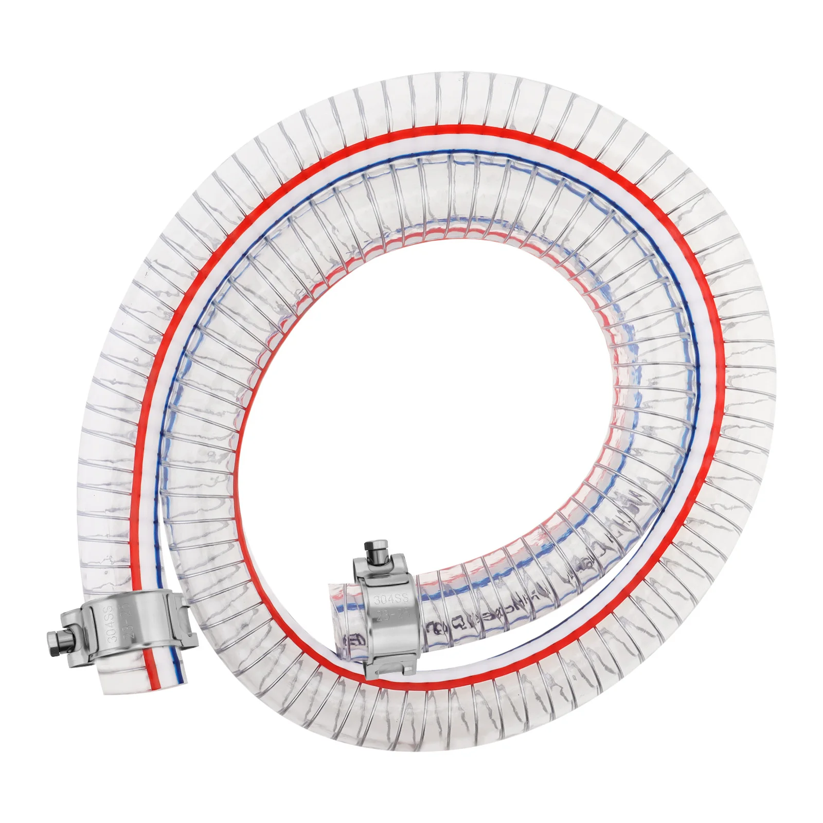 

Soft PVC Steel Wire Hose Water Pump Flexible Pipe Tube 3/4 inch ID x 1 inch OD 1.32 ft Vacuum Tubing Drain Hose with Clamps