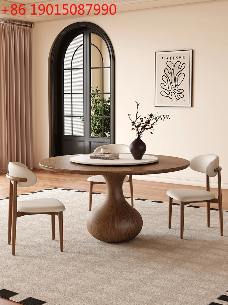 

Средневековый круглый обеденный стол из ясеня, домашний дизайнерский круглый обеденный стол для маленькой квартиры, ореховый цвет, лента, проигрыватель