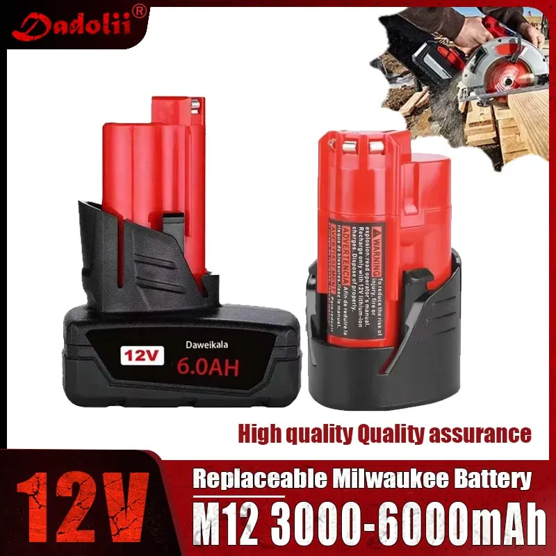 TURPOW 12V 6000MAH rechargeable battery for Milwaukee M12 XC cordless tool 48-11-2402 48-11-2411 battery 48-11-2401 MIL-12A-L