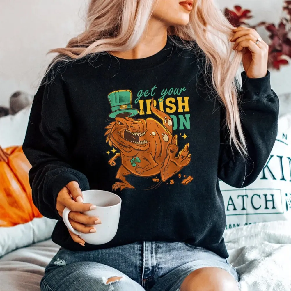 Haunt Reaper Men T Shirt Irish Hat T Rex With A St Patrick's Hat Shirt Print Tops Tees Prevailing Cotton Men's T-Shirt