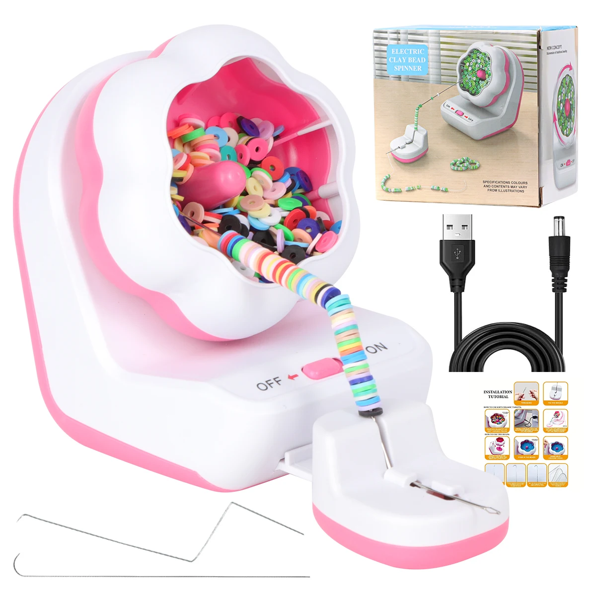 

Quickly Beading Electric Bead Spinner Fast Spinning with Needle Clay Bead Spinner Flat Clay Beads Professional Bead Spinner Kit
