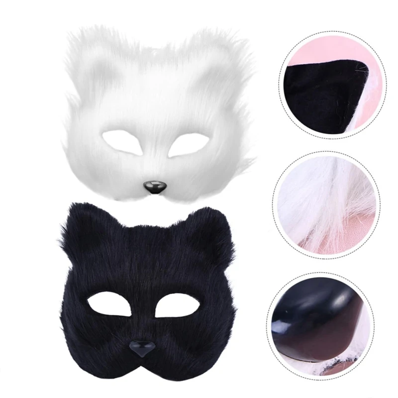 Zestaw na Halloween: maska plastikowa do cosplayu, maska na twarz w kształcie kota lub lisa, maska na oczy, sztuczne futro, przebranie zwierzęce, rekwizyty do przebrania się, ogon, rękawice - 3 sztuki.