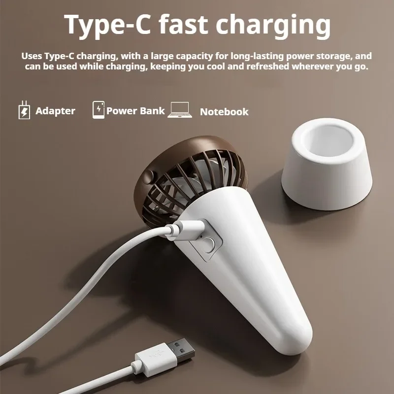 Ice Cream Handheld Fan USB Charging Cute Hanging Neck Fans Stand-alone Strong Wind Mini Shake Head Fan Traveling Children Gift
