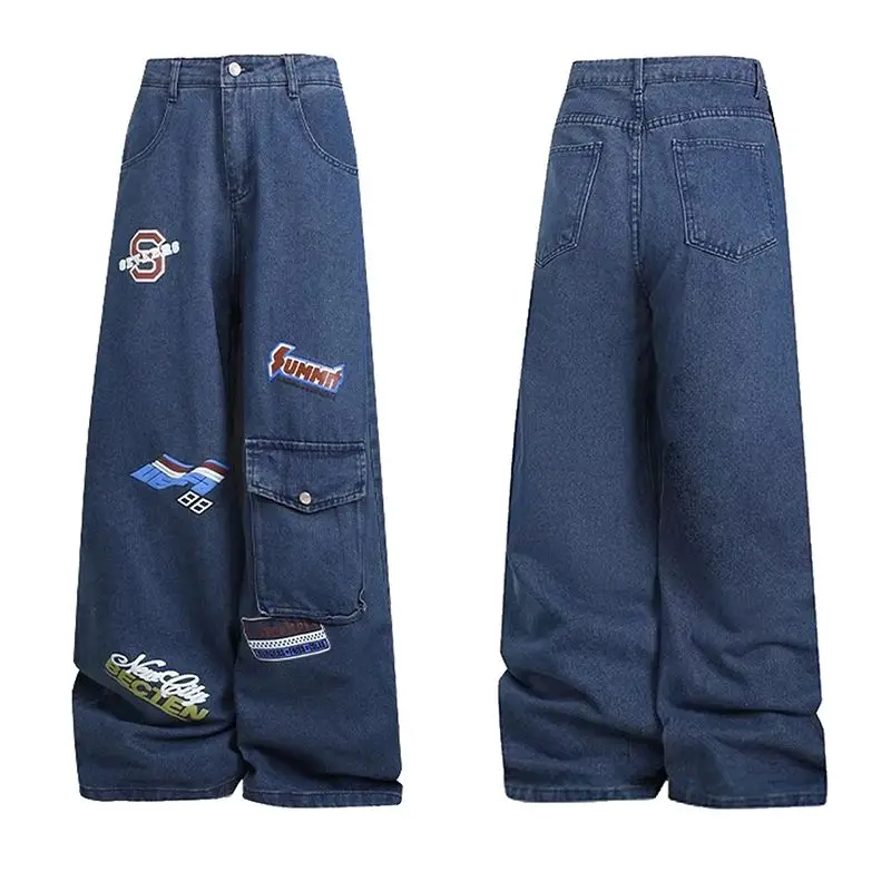 

Новинка 2023 года, байкерские джинсовые брюки-карго, женские джинсы скинни, винтажные джинсы с высокой талией и принтом, осенние хлопковые мешковатые эластичные джинсовые брюки