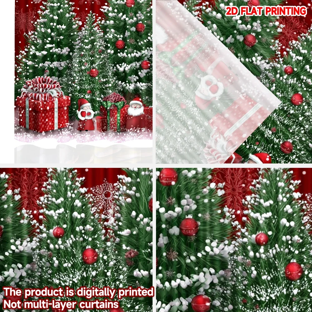 2D الطباعة المسطحة 2PCS ستائر عيد الميلاد العصرية عيد الميلاد سانتا كلوز شجرة عيد الميلاد الرقمية المطبوعة البوليستر الستائر #5