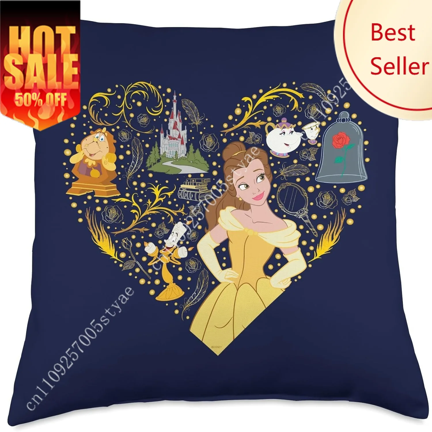 

Belle Princess Pillowcase Disney Cartoon Pillow Case Soft Sofa Decoration Child Holiday Party Boy Girl Gifts Custom Pillow Cover