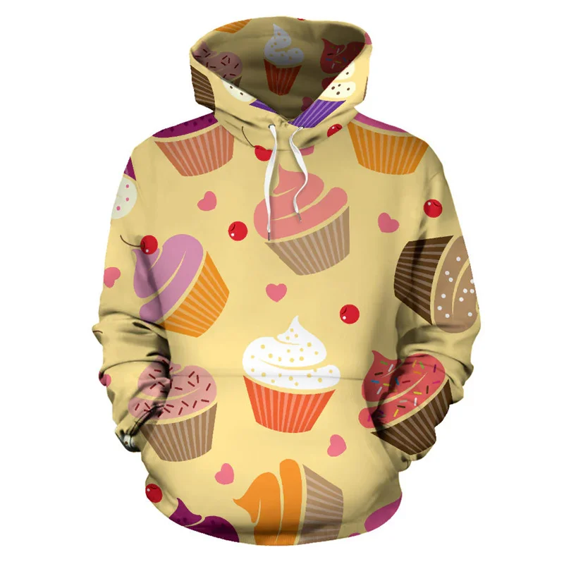 Chocolate Doughnuts 3D Printing Hoodies Cakes Graphic Pullovers Funny Girls Hooded Hoody Women Clothing Hooded Sweatshirts Tops