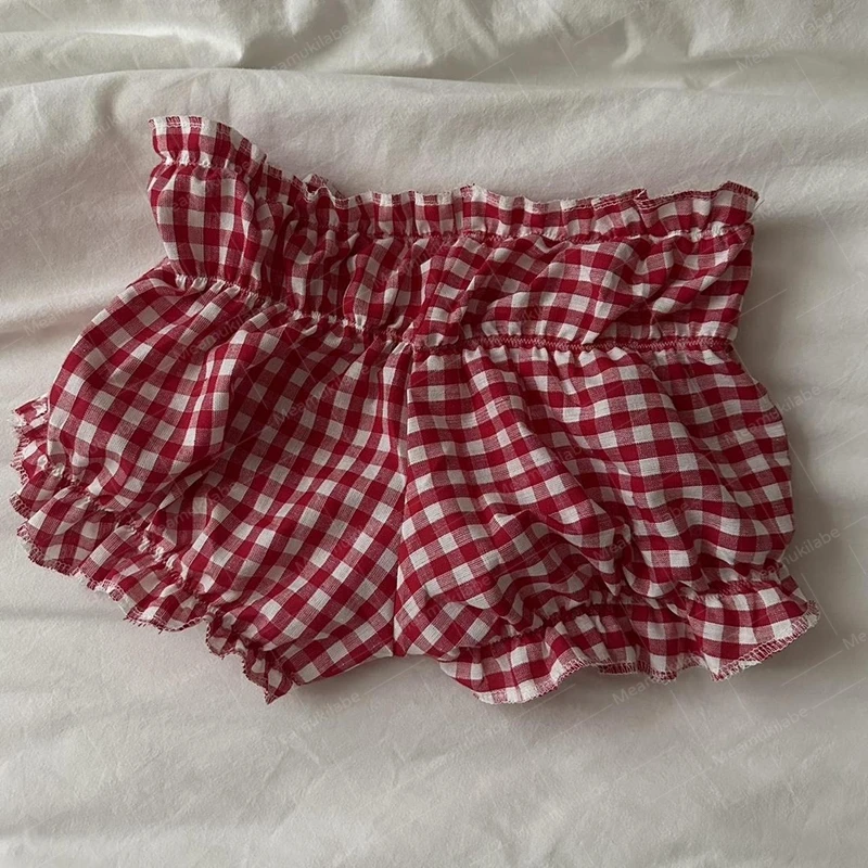 90er Jahre Vintage Cottage Plaid Shorts Elastic Slim Fit Bloomers Hose Damen Kawaii Loungewear Fairy Retro Y2K Cute Knickers Bottom