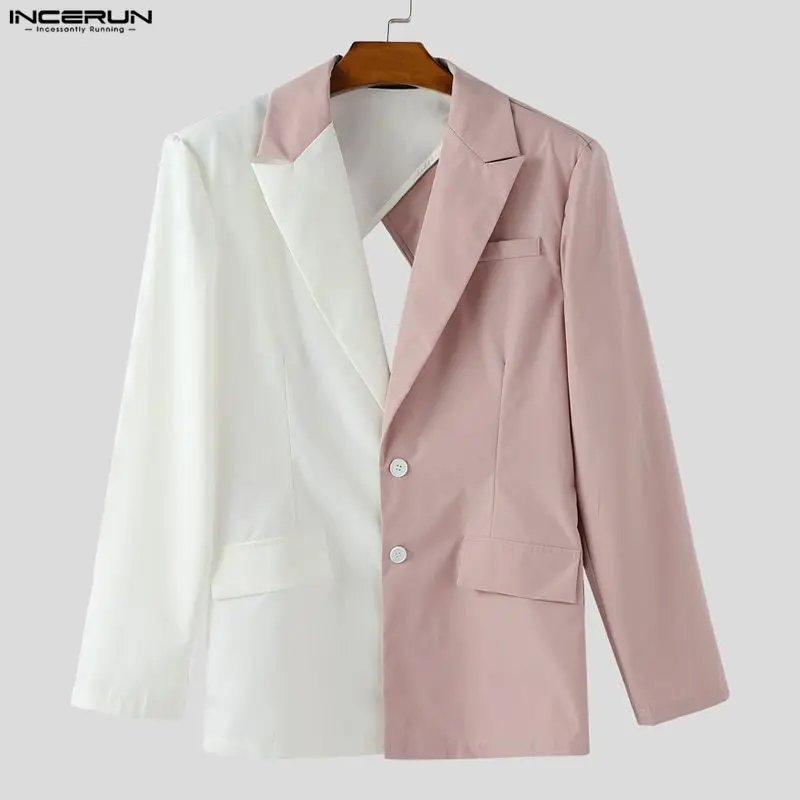 

INCERUN Men Blazer Patchwork Lapel Long Sleeve Backless Leisure Male Suit Streetwear Fashion Casual Thin Coats Men Blazer S-3XL
