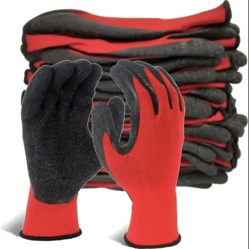 12 Pairs Latex Rubber Gloves – Wrinkled Non-Slip Grip for Construction, Durable Safety & Flexibility for Heavy Duty Work