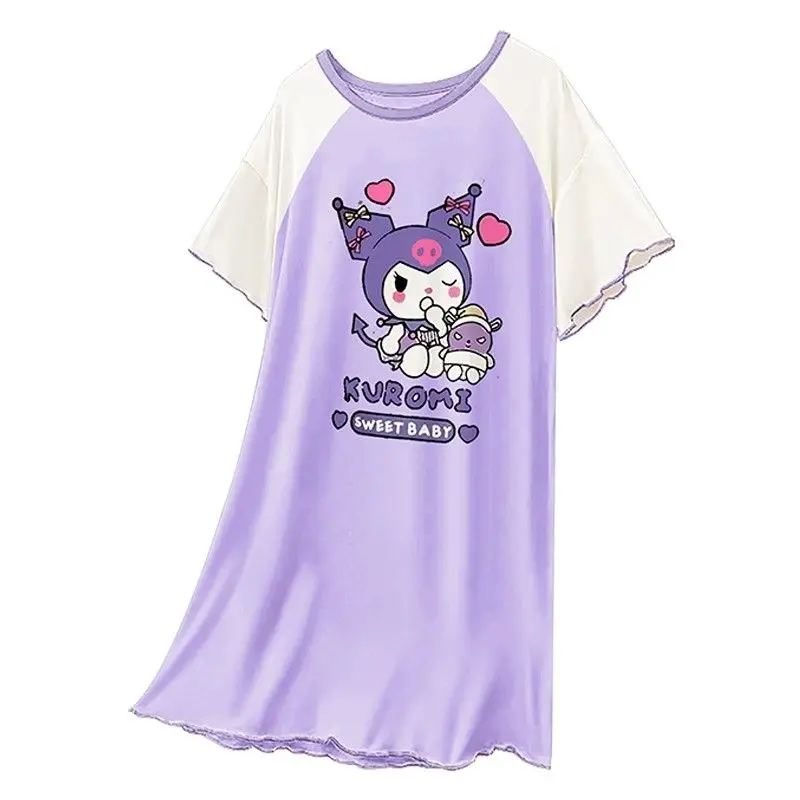 Sanios camicia da notte per bambini Kawaii Melody Kuromi Girls Summer Thin pigiama Cinnamoroll Cartoon genitore-figlio Homewear traspirante