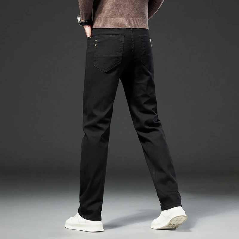 Summer Thin Straight Jeans Men's High-End Simple Stretch Daily Street All-Match Casual Business Pure Color Trousers