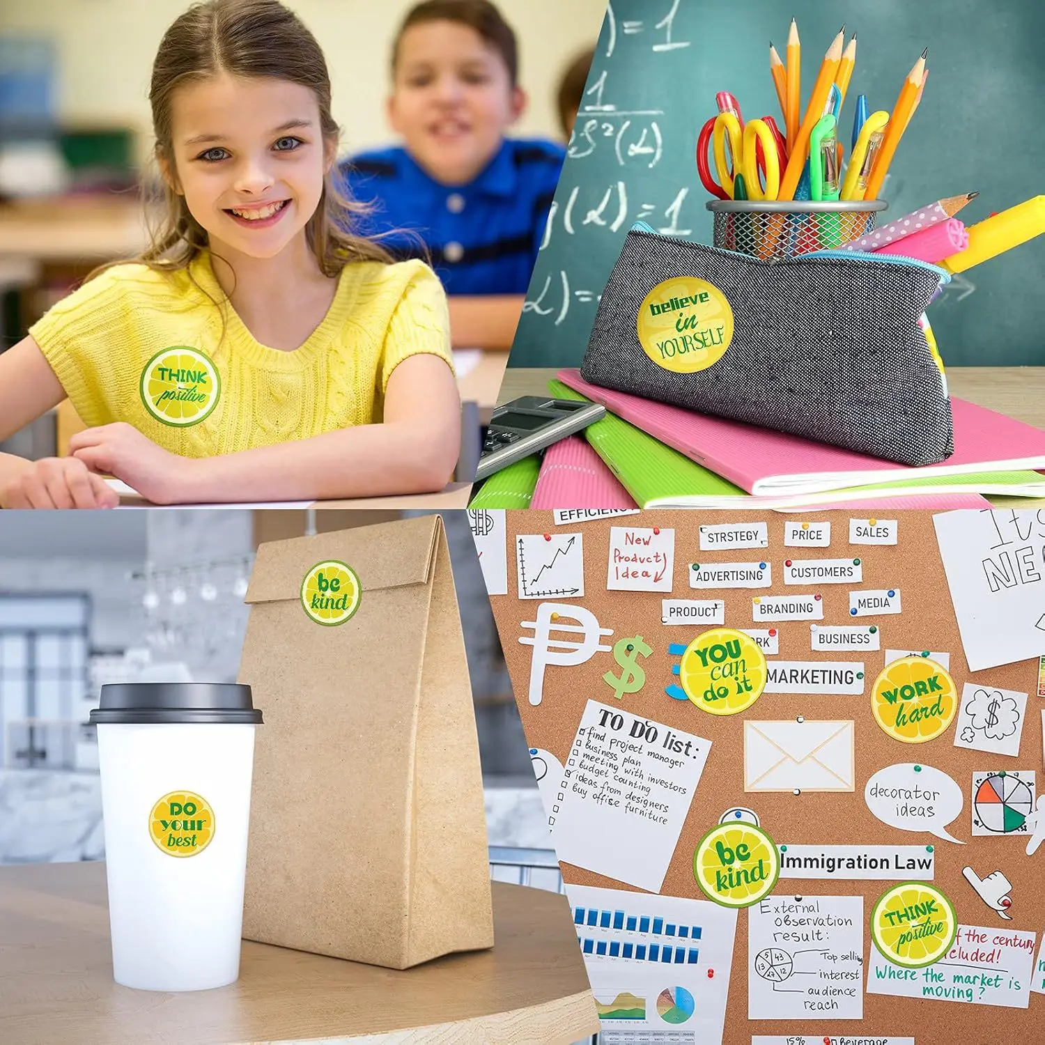 2.5inch Lemon Theme English Encouragement Sticker Roll Teacher Reward Stickers DIY Decoration PVC Label Sticker