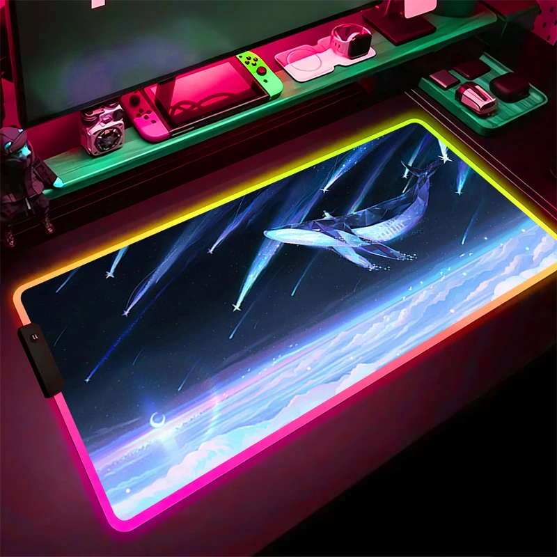 لوحة ماوس RGB LED مطاطية عالية الدقة لوحة ماوس نمط لوحة ألعاب ملحقات الكمبيوتر حصيرة مكتبية غير قابلة للانزلاق مفرش طاولة مكتب سحابة الحوت لوحة المفاتيح