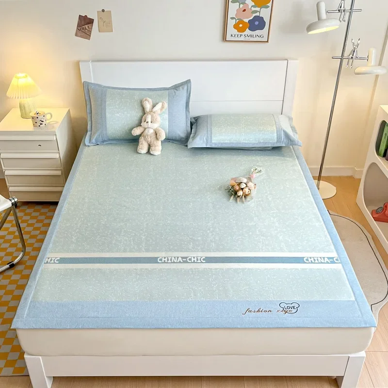 

Summer air-conditioning seat maternal and infant grade mat three-piece set, bed sheet type printed ice rattan mat can be washed